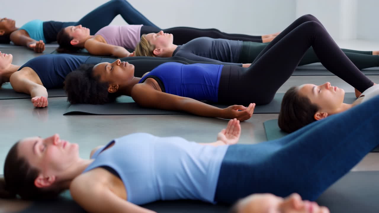 Diverse Group of Women Relaxing in Yoga Studio