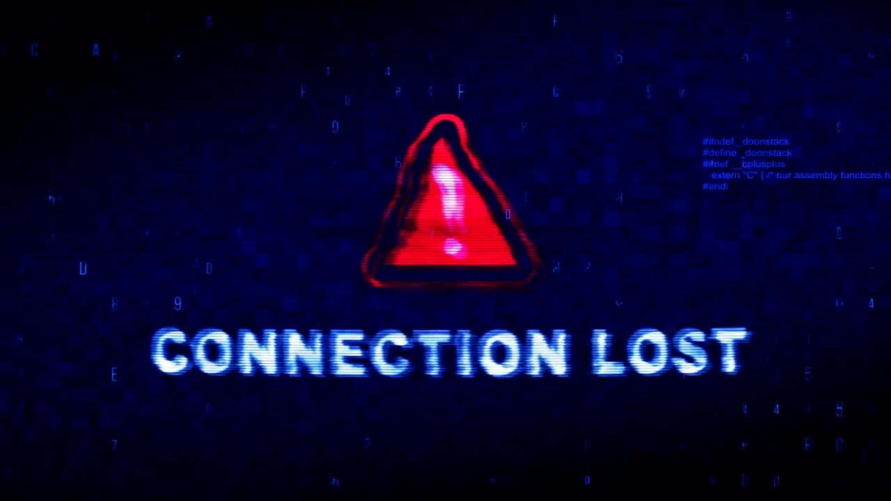 pérdida de conexión texto ruido digital contracción glitch distorsión efecto error animación de bucle.