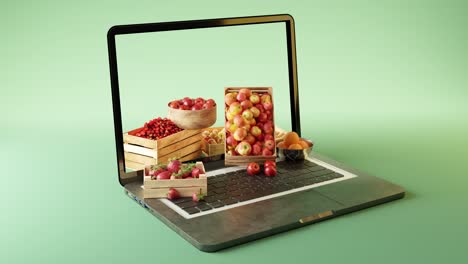 3d animation of laptop with healthy fruits placed on screen