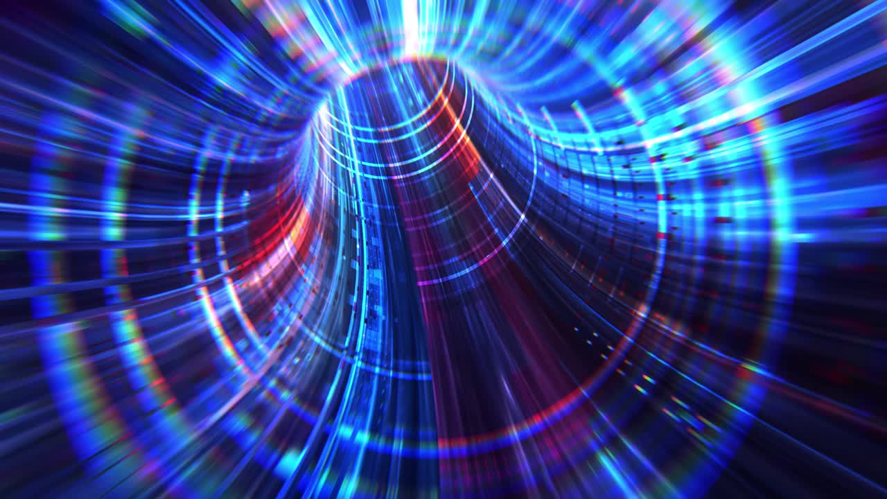 luces de neón abstractas de ciencia ficción futurista de alta tecnología túnel de realidad virtual. gráfico de movimiento futurista. brillo de luz de neón ultravioleta. renderización 4k 3d, bucle sin costuras