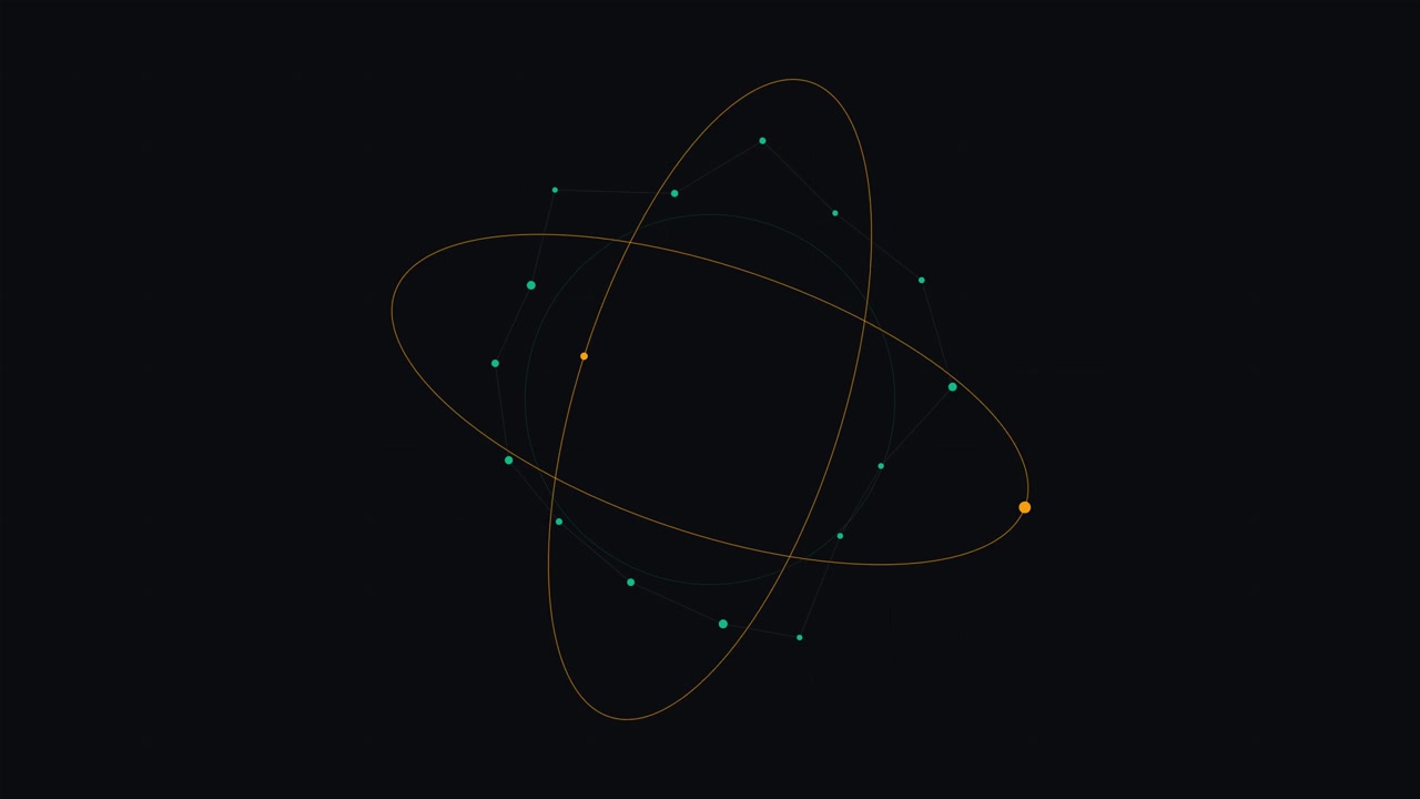 Abstract Motion Graphic of Rotating Orbital Rings and Connected Nodes