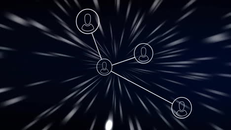 animation of people icons over data processing and connections on black background