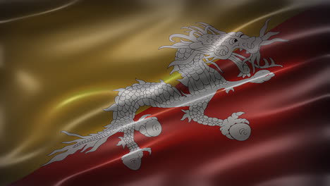 the national flag of kingdom of bhutan, full frame, front view, glossy, fluttering, elegant silky texture, waving in the wind, realistic 4k cg animation, sleek, movie-like look, seamless loop-able