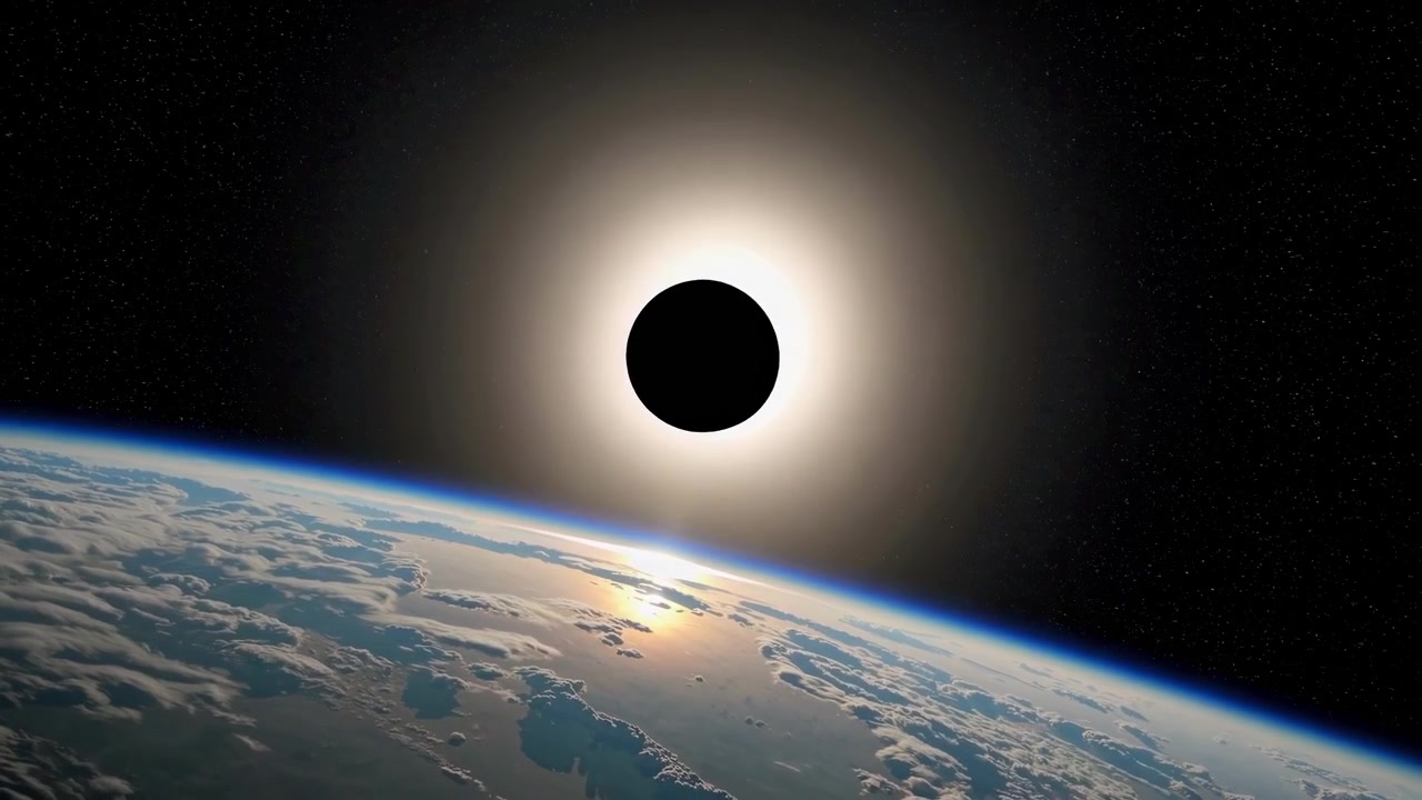 Eclipse Solar Total Visto da Órbita da Terra no Espaço