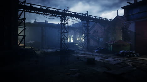 dark factory warehouse alley at night