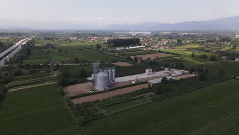 farm wheat silo drone shot