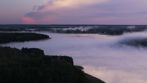 misty river sunrise over forest