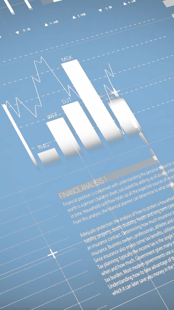 Animazione dell'elaborazione di dati finanziari su sfondo blu