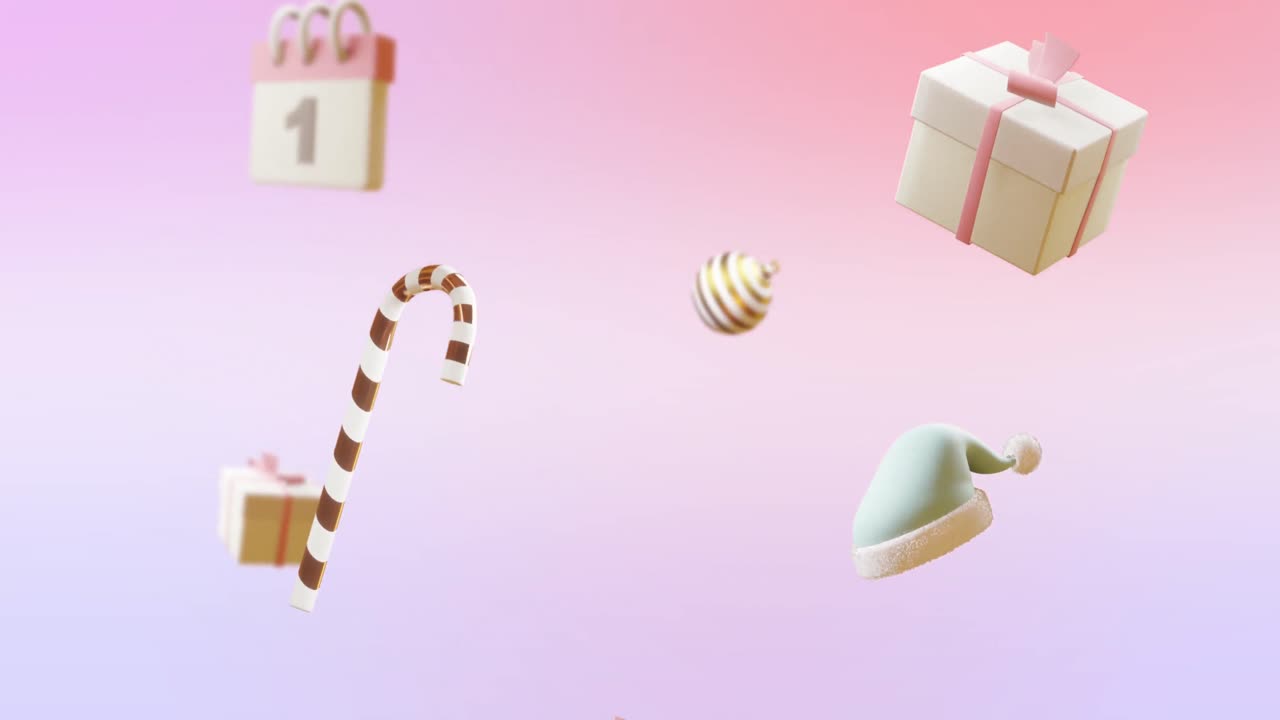핑크색 배경 에 숫자 1 과 크리스마스 장식 을 가진 달력 의 애니메이션