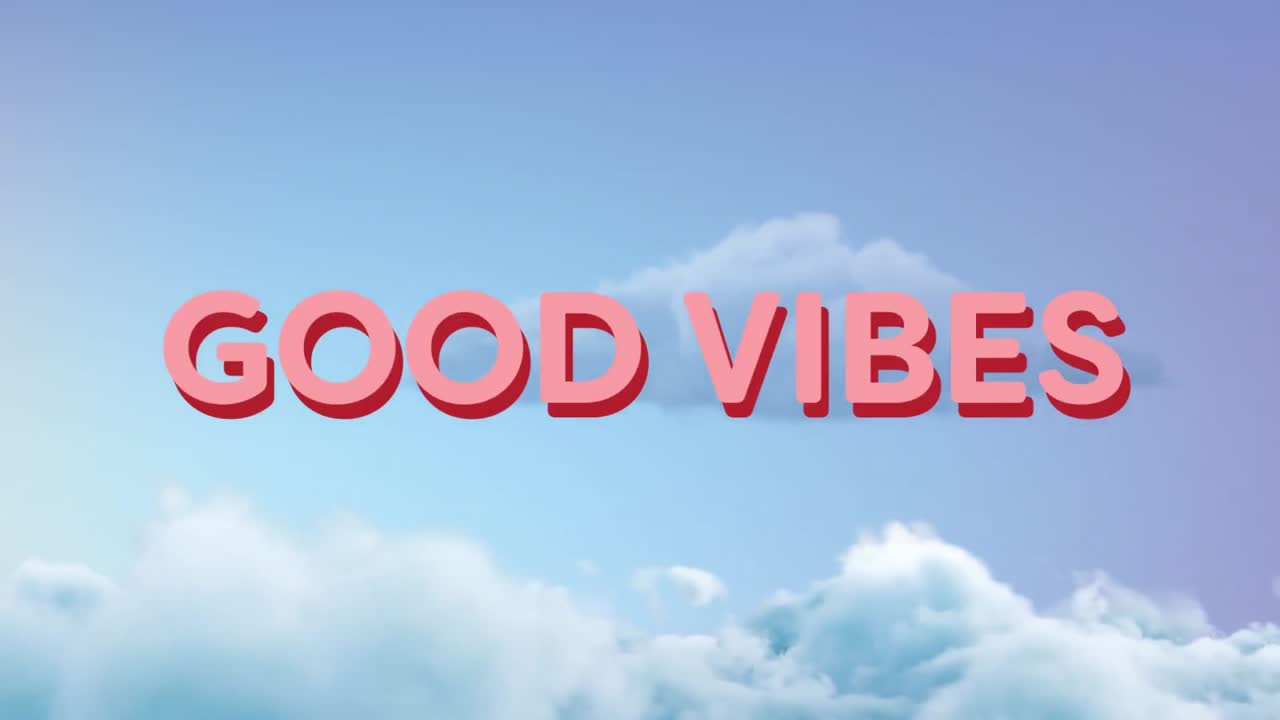 animación de buenas vibraciones texto sobre el cielo con nubes