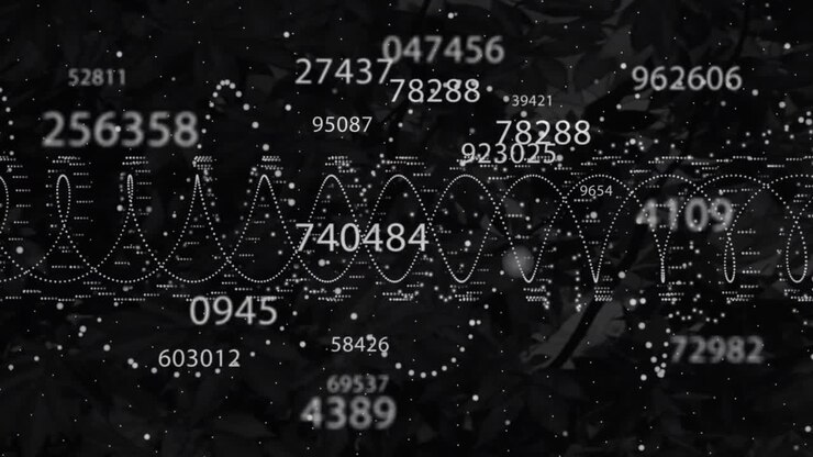 Animation of dna strand and data processing over black background