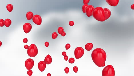 red balloons floating over cloudy sky animation