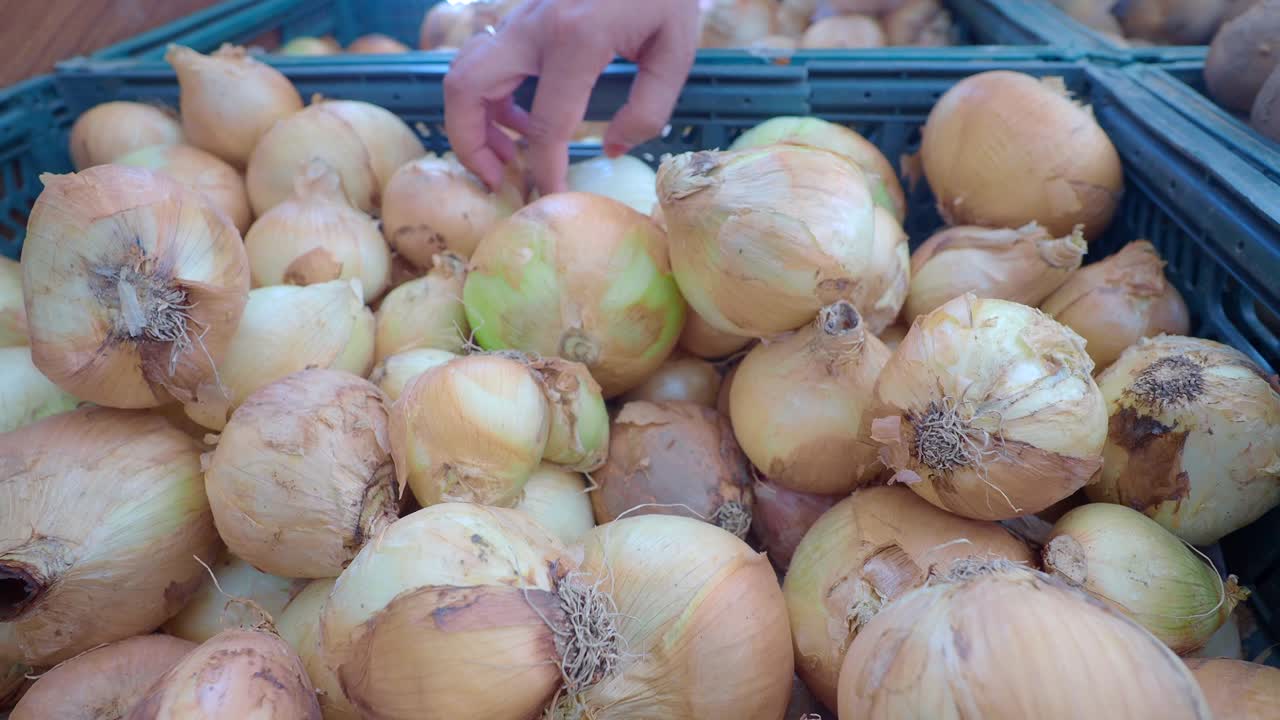 Onions in crates at a market