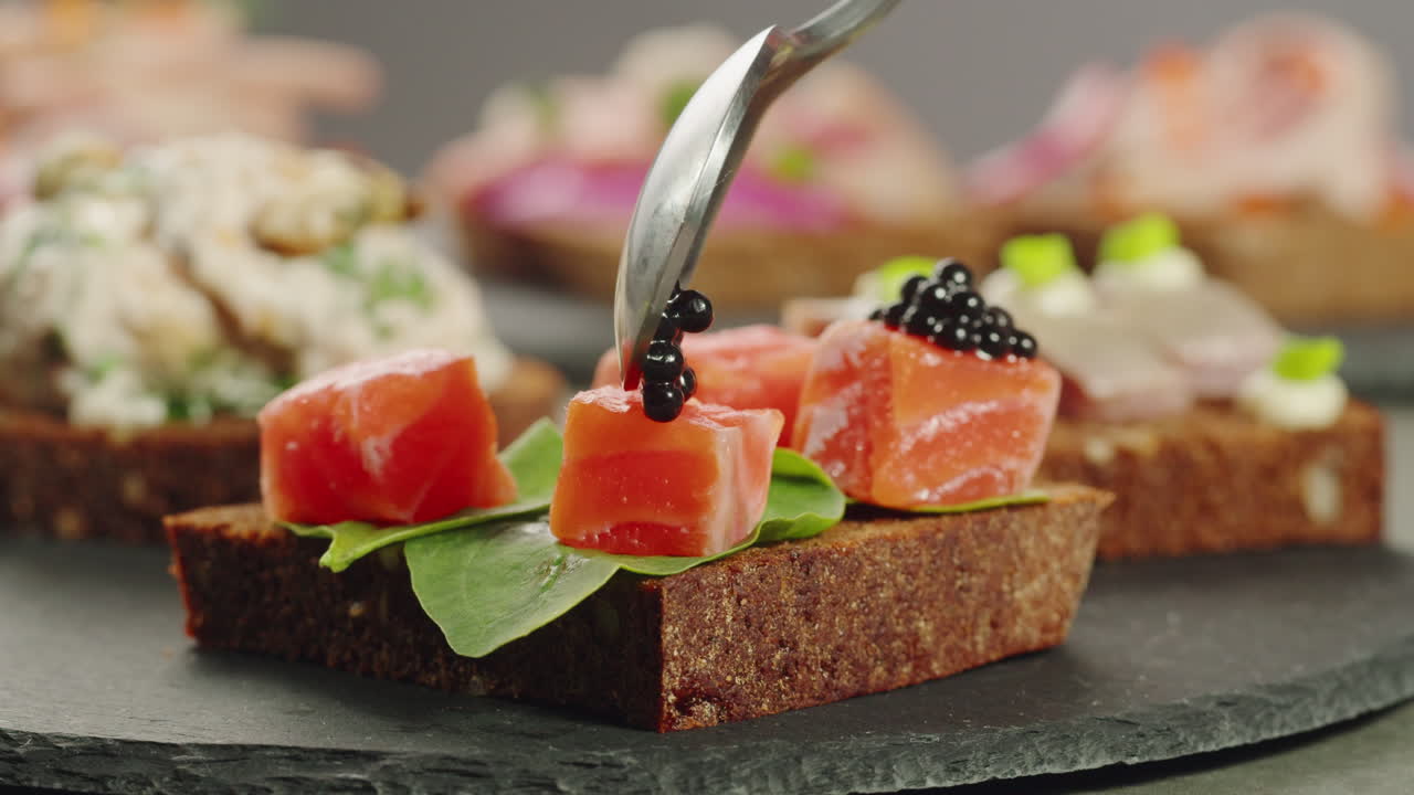Preparing Salmon Caviar Canapes