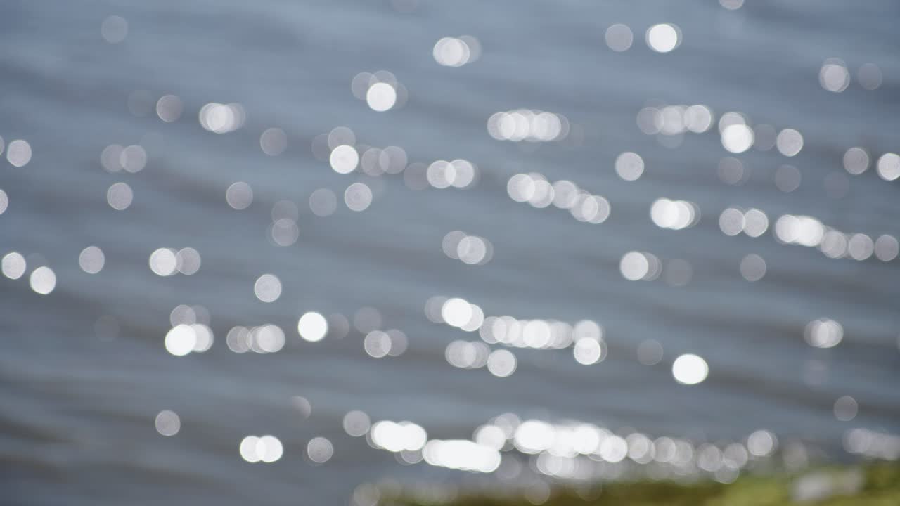 Sunlight Reflections on Rippling Water Surface with Bokeh Effect