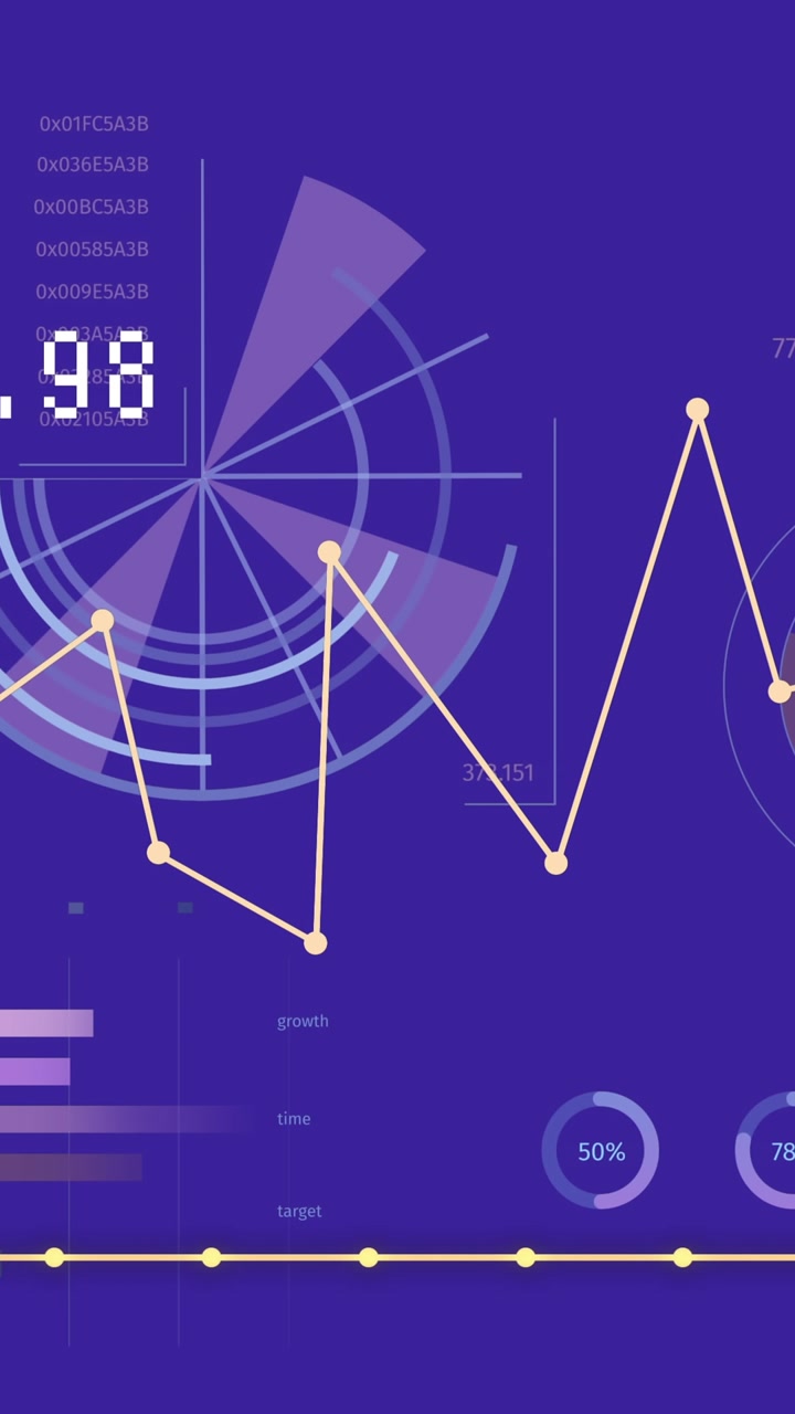 Animation of statistics and data processing over blue background