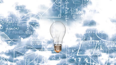 Animation of light bulb with scientific formulae and data processing