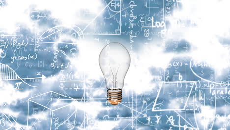 animation of light bulb with scientific formulae and data processing