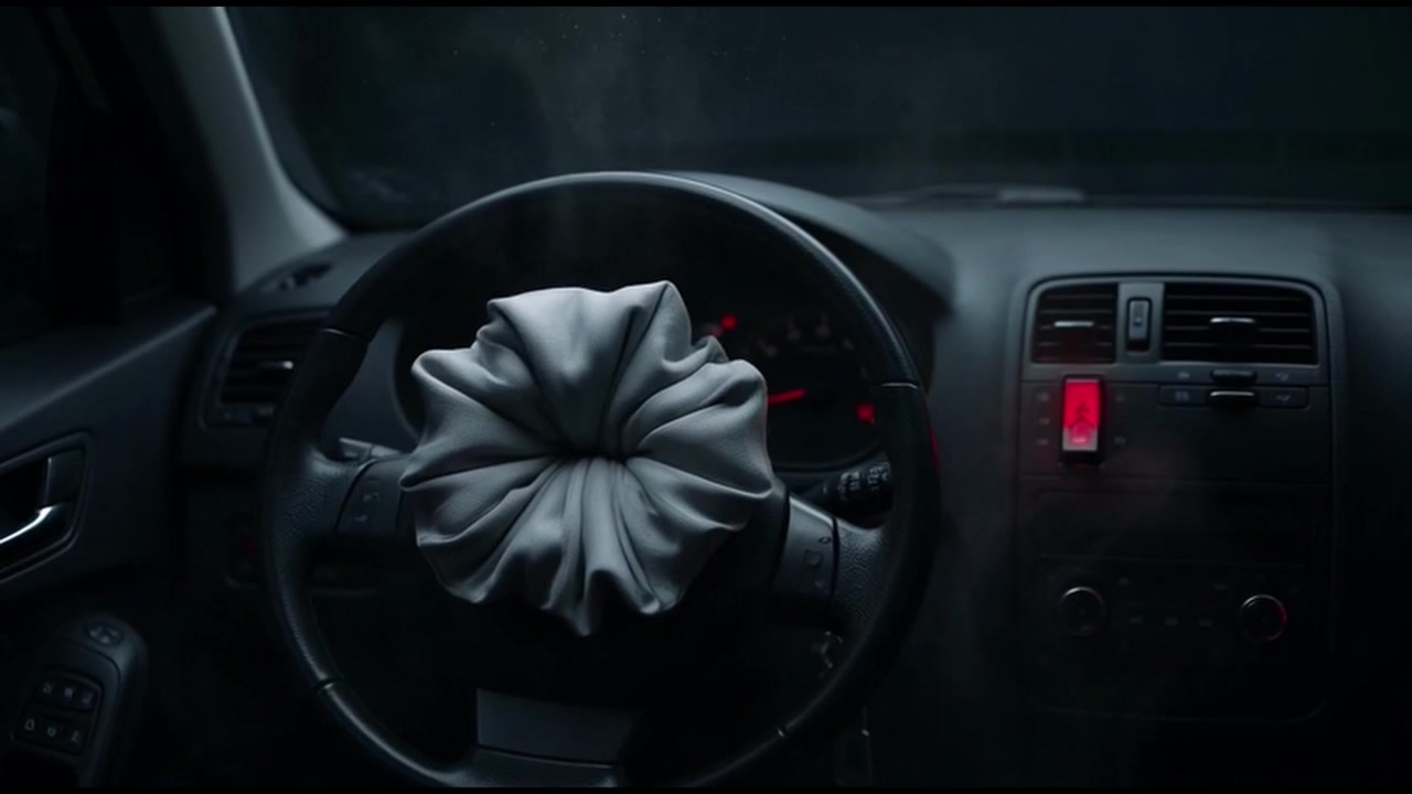 Airbag auto che si sgonfia dopo l'attivazione nell'abitacolo del veicolo