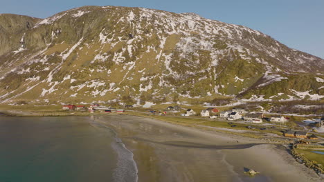 aerial view of beach lofoten kvalvika beach, norway natural landscape