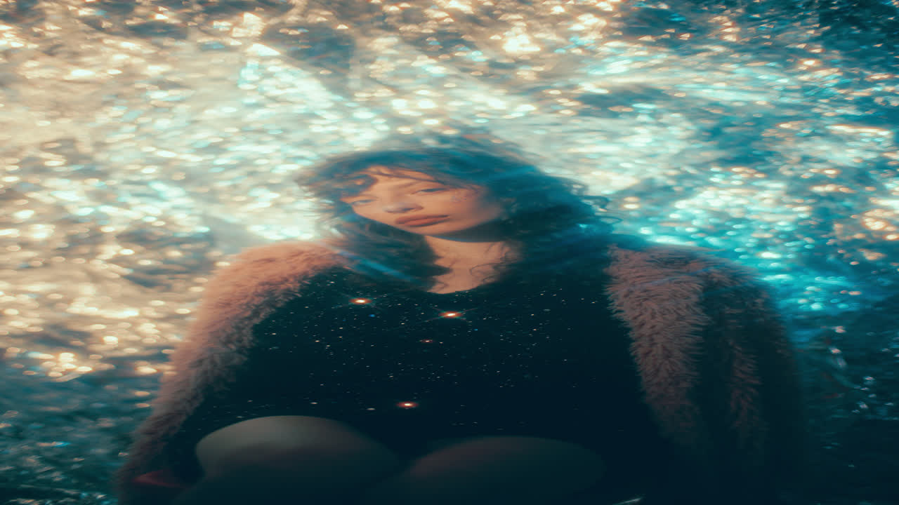 Portrait of Fashion Model in front of Shiny Background in Colorful Light