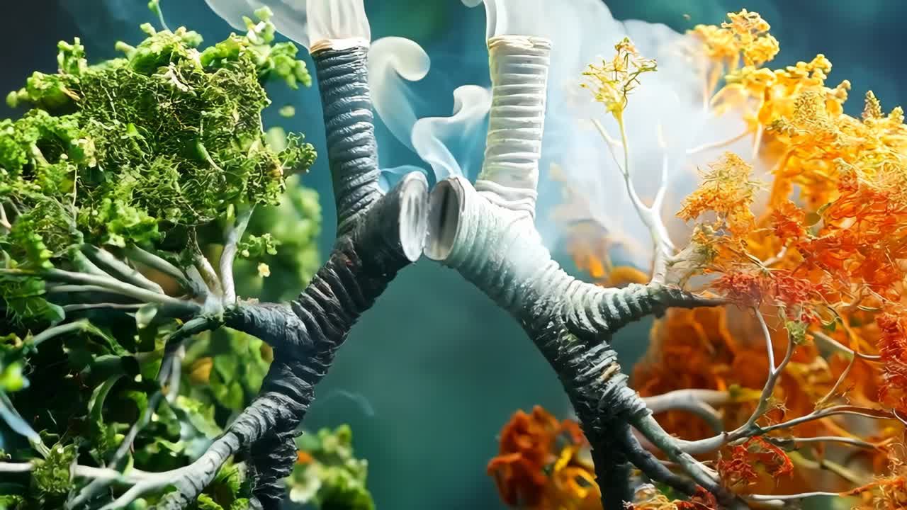 一對肺,其中有煙霧湧出