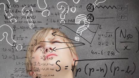 animation of mathematical formulas over school boy