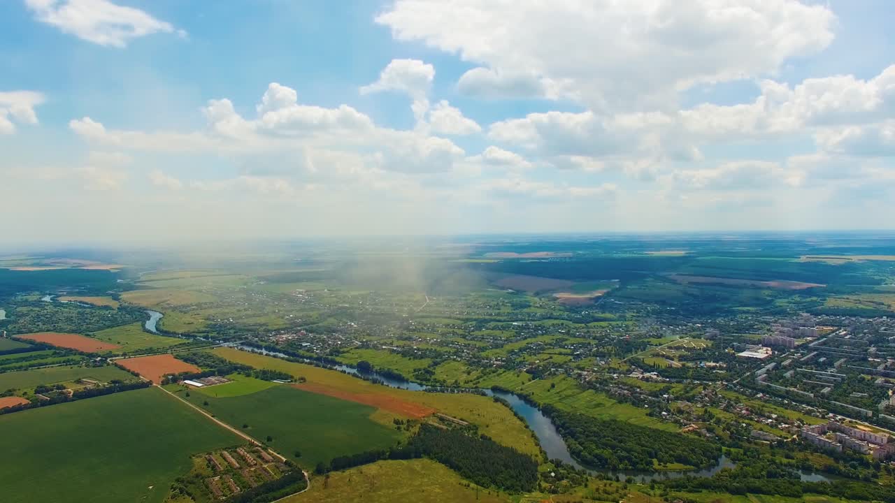 Beautiful natural landscape. Aerial view from the drone of landscape river