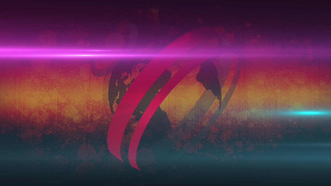 animación del globo y los rastros de luz con círculos sobre fondo rojo