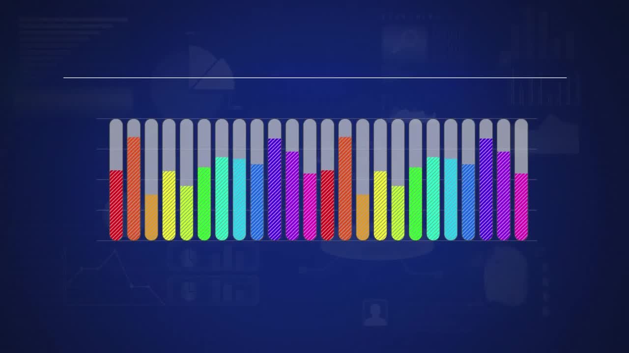 animación de la interfaz con el procesamiento de datos estadísticos contra un fondo azul.