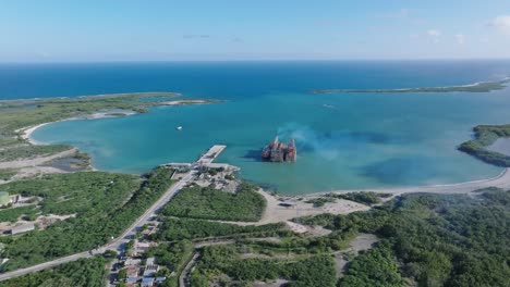 aerial view around power station vessels on the coast of sunny dominican republic