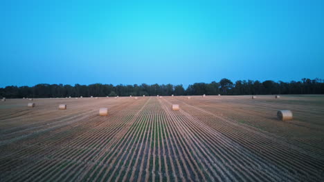 volando sobre el campo con rollos de heno amanecer