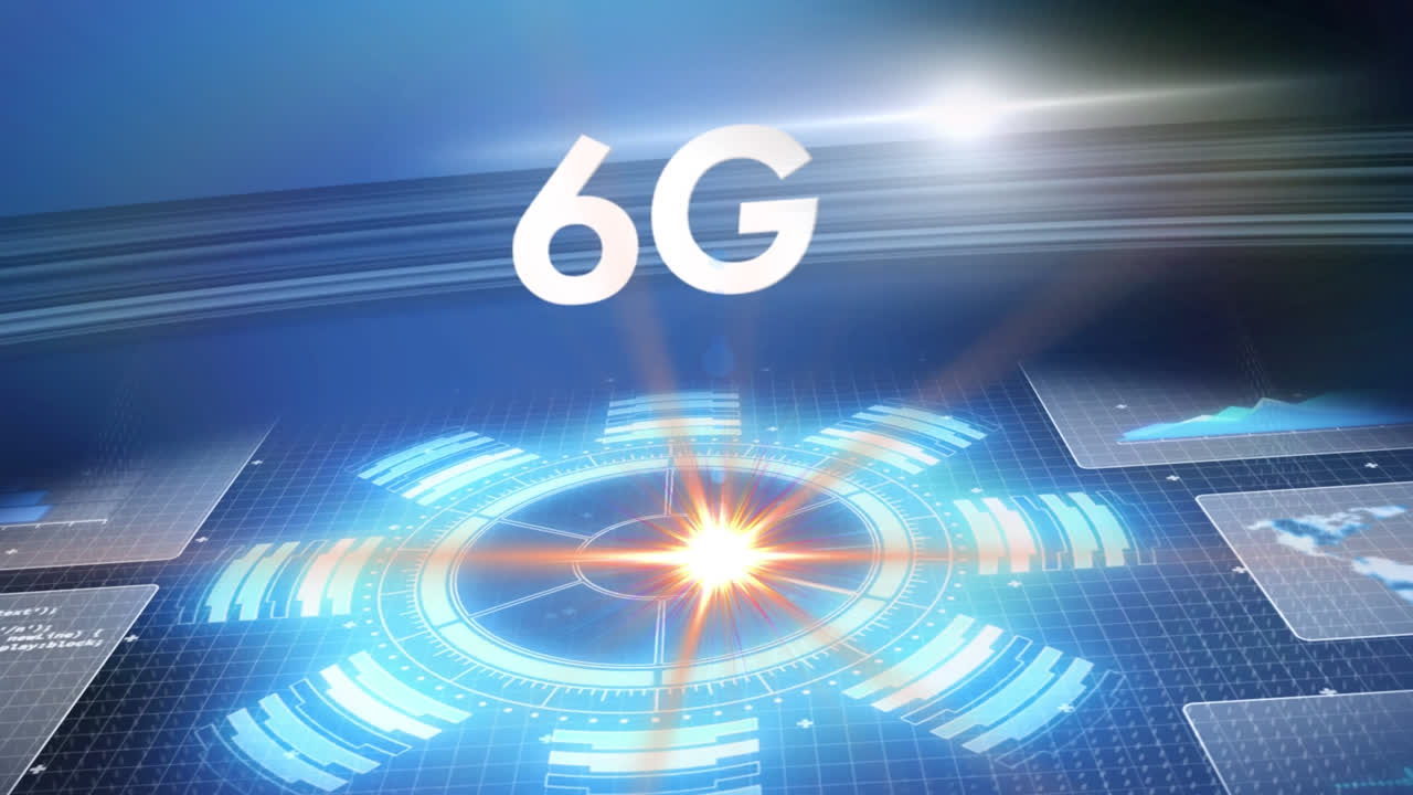 6g 텍스트의 애니메이션과 검은 바탕에 스 스캔