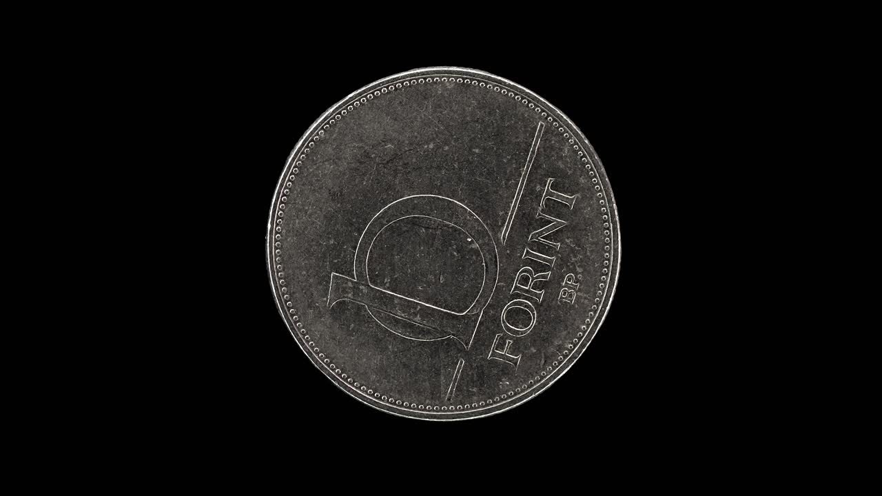Hungary 10 forint 1997 reverse showing large denomination in clean layout, macro loop on black background