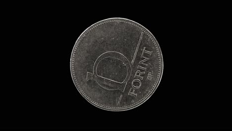 hungary 10 forint 1997 reverse showing large denomination in clean layout, macro loop on black background