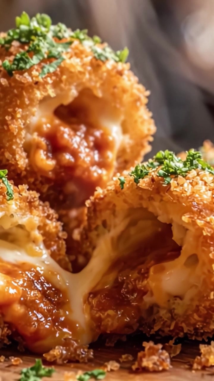 Deliciously Crispy Cheese Balls Filled with Savory Sauce and Topped with Fresh Herbs, Perfect for Snacking or Entertaining Guests at Any Occasion