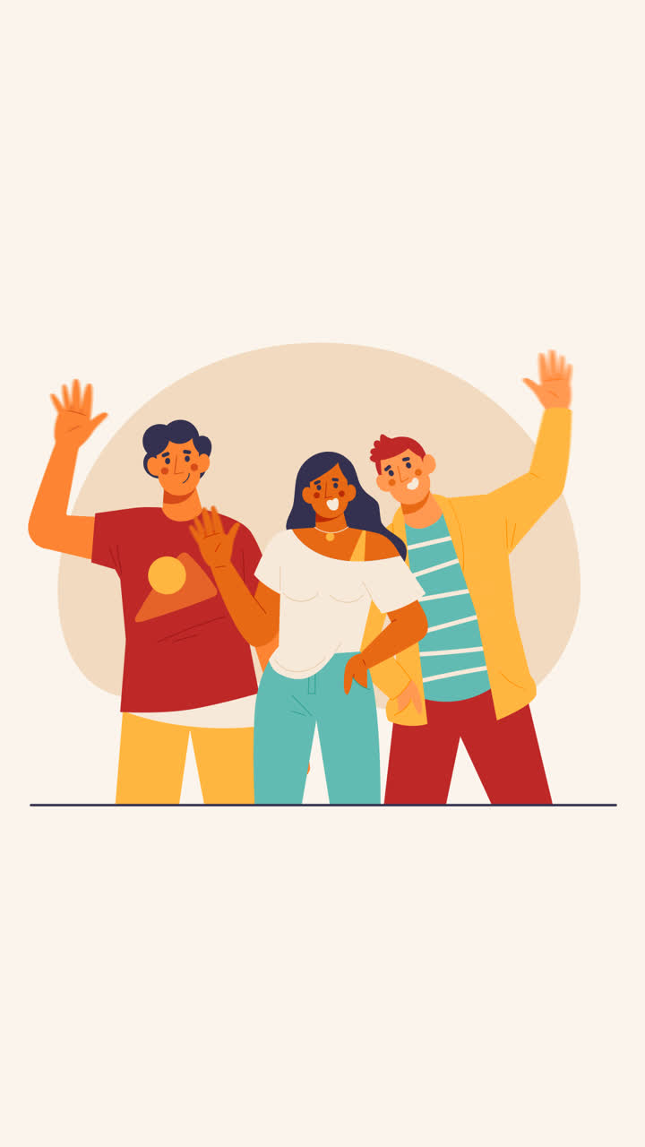An animation of a Hand drawn flat design people waving illustration