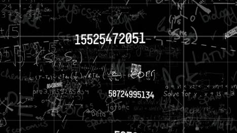 animation of moving mathematical formulas on dark background