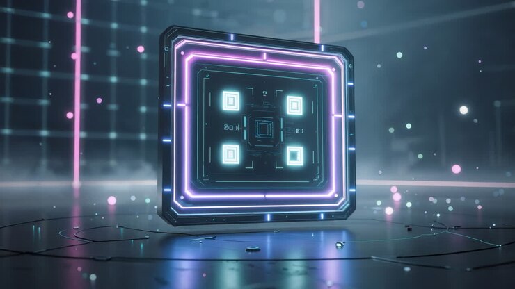 Abstract Glowing Digital Core with Neon Lights