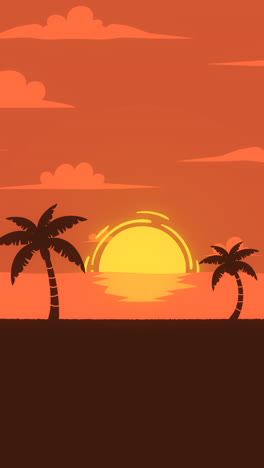 una animación de un fondo de paisaje al atardecer con palmeras