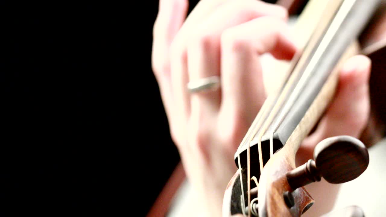 바이올리니스트가 연주하는 - 그녀의 손의 클로즈업