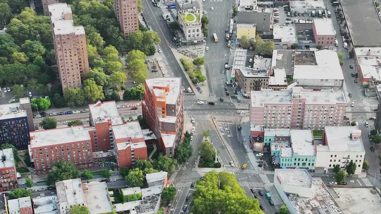 Aerial view of urban landscape in New York City captured by drone
