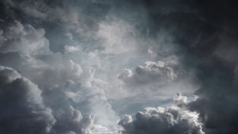 view of lightning storm occurs inside dark cumulonimbus clouds