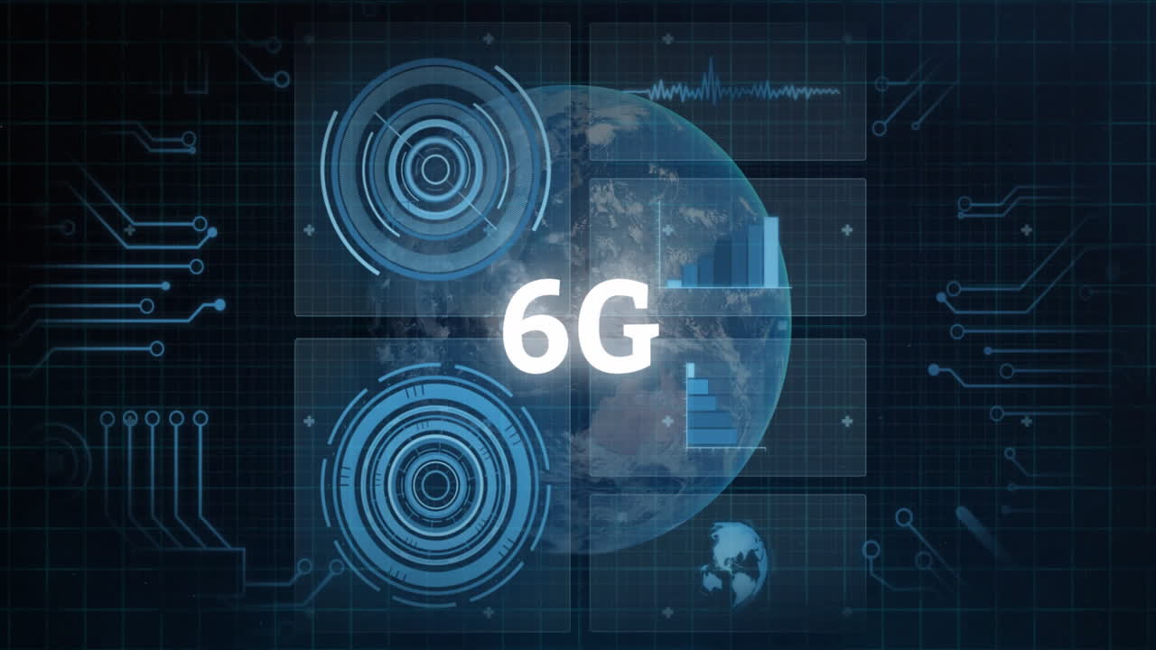 Animation of 6G technology with digital interface and global connectivity elements
