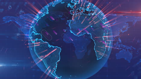 animation de stirpes violets et globe sur la carte du monde