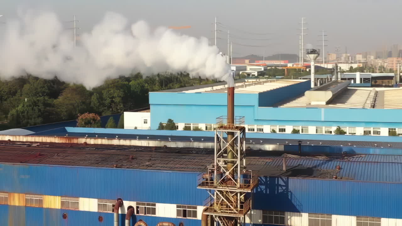 Environment generation factory power plant chimneys landscape, industrial area. Close-up of a smoking chimney. Old large thermal power plant. The production of electricity from coal pollutes the air.