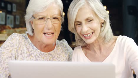 senior woman using laptop in the cafe 4k