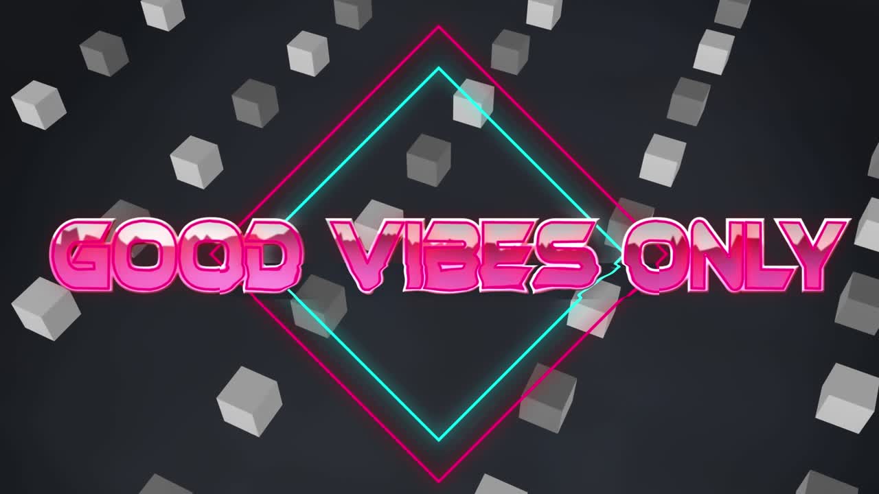 Animation of good vibes only text over shapes