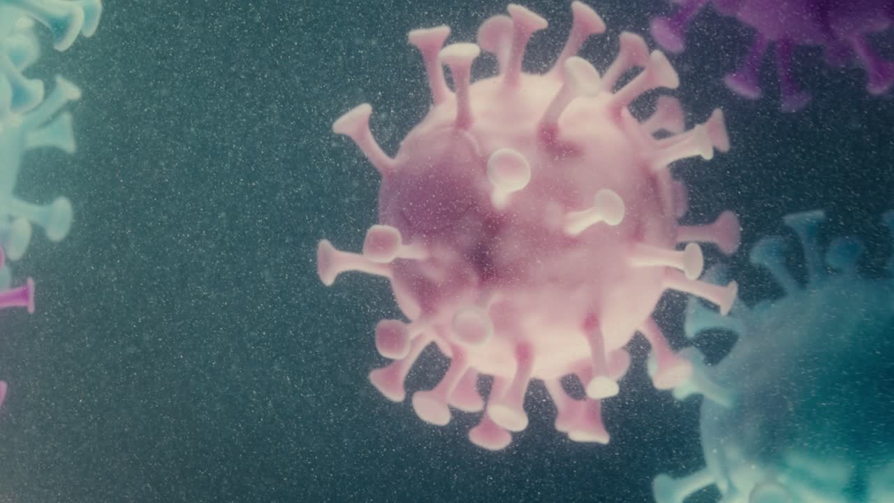 Pandemia COVID-19 Macro primo piano della molecola del virus del microscopio.