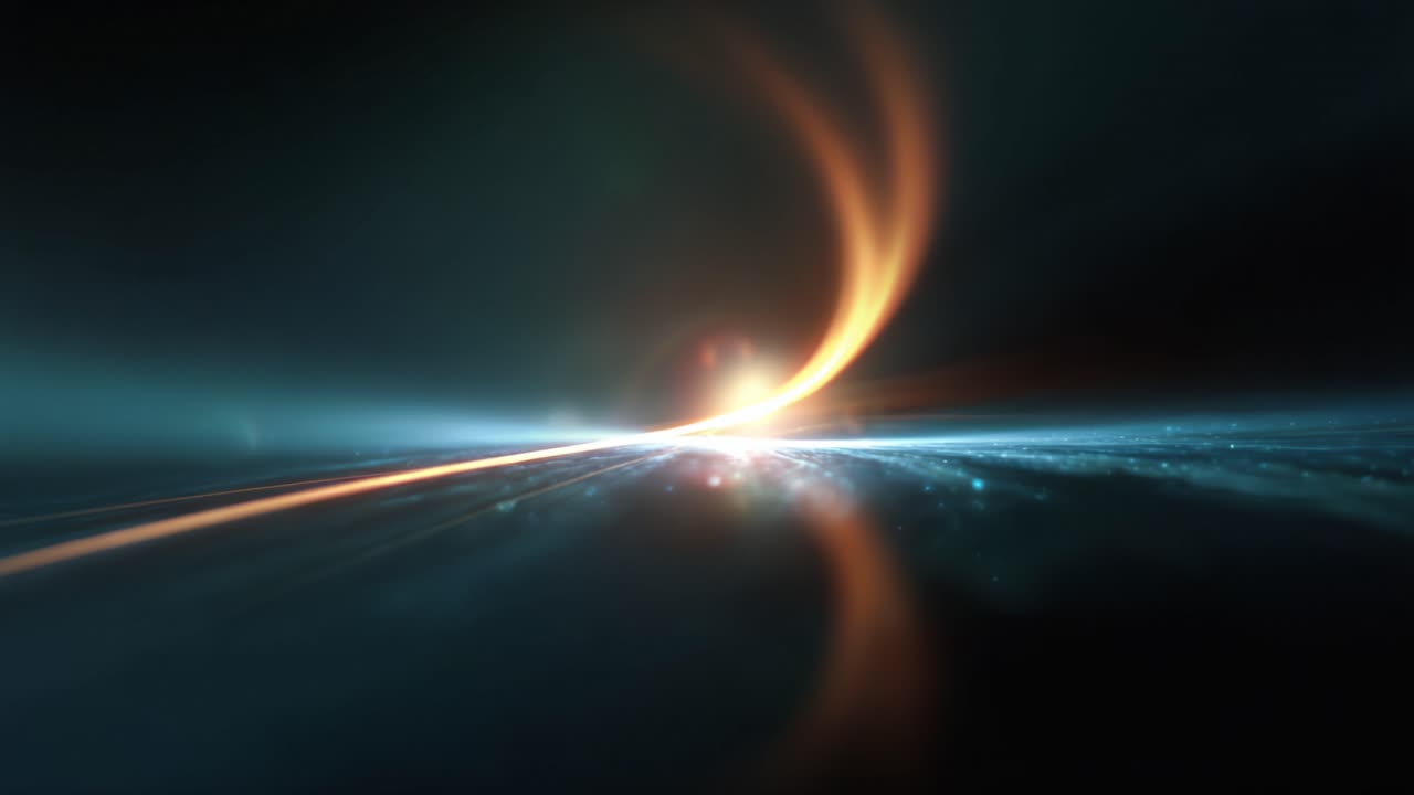 A mesmerizing cosmic phenomenon where vibrant light curves and intertwines across an expansive, dark background, illuminating the vastness of space and time